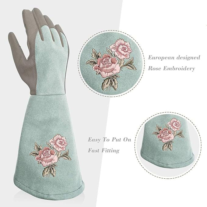 Long Garden Gloves for Thorn Protection – Anti-Rose Thorn Synthetic Leather Gloves with Reinforced Palm and Extended Forearm Guard
