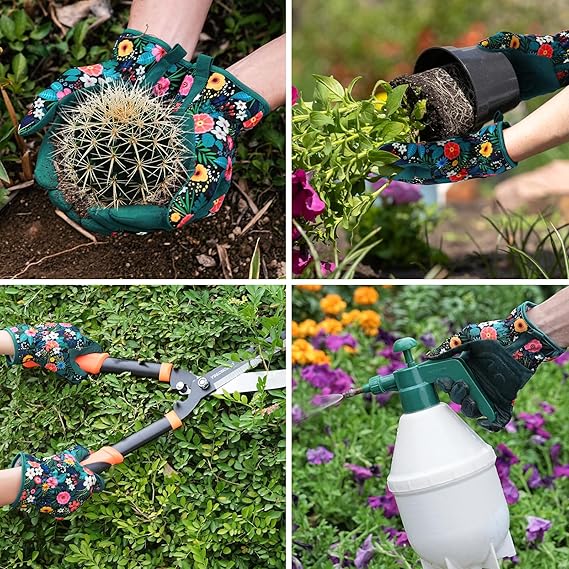 Women's Floral Gardening Gloves – Comfortable, Non-Slip, One Size Fits Most, Breathable & Durable for Yard Work