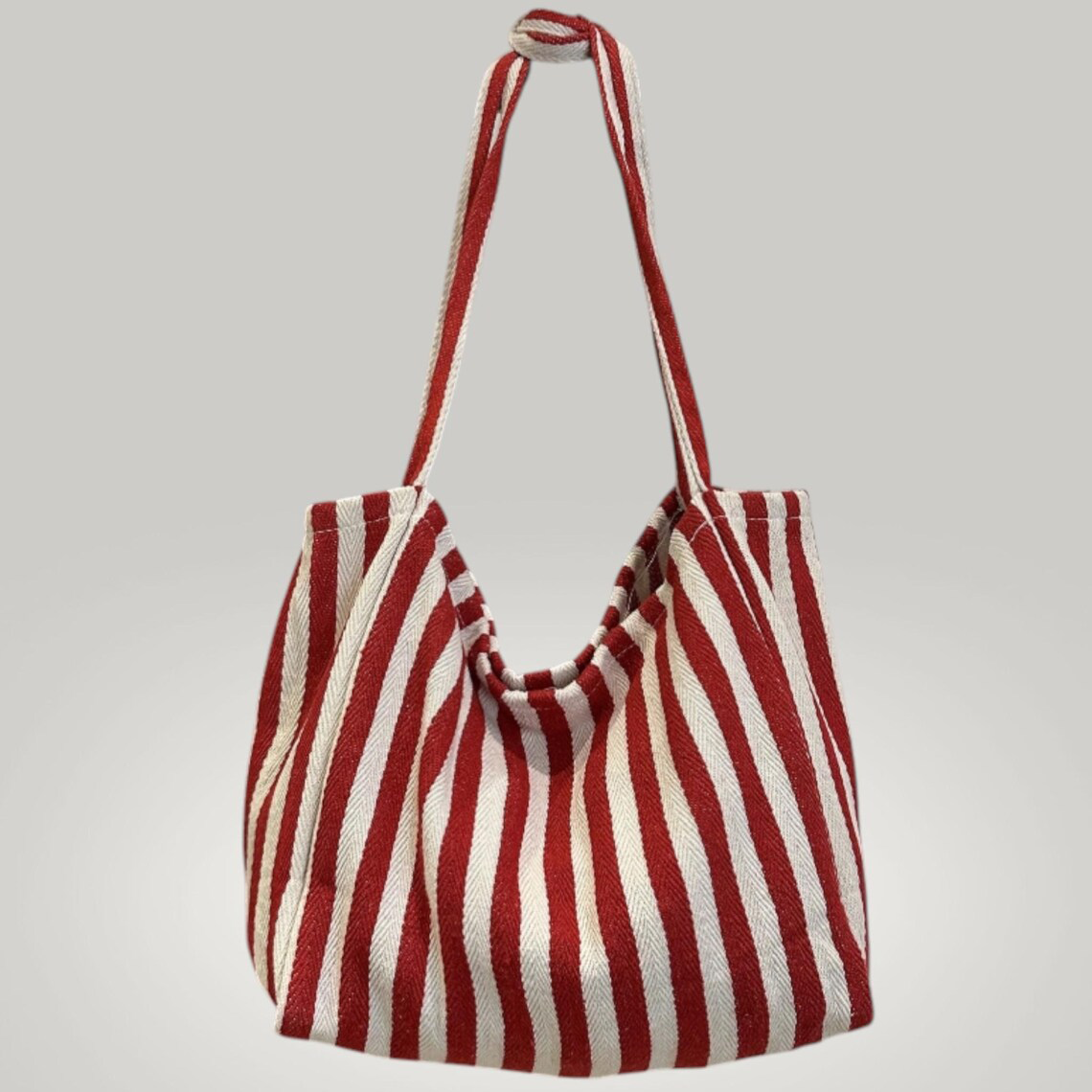 Red White Retro Stripe Canvas Casual Shoulder Tote Bag