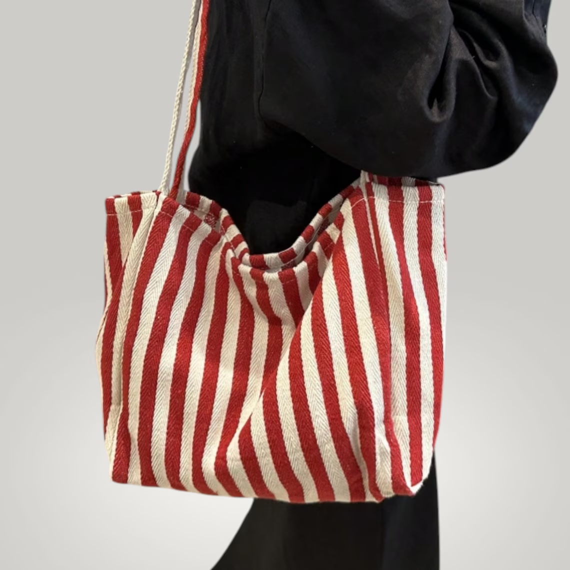 Red White Retro Stripe Canvas Casual Shoulder Tote Bag