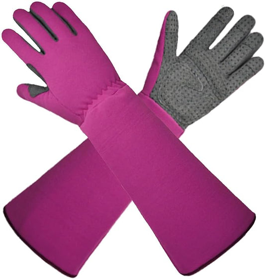 Breathable Long Gardening Gloves for Women – Soft, Non-Slip, Extended Forearm Protection (Magenta)