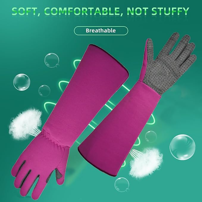Breathable Long Gardening Gloves for Women – Soft, Non-Slip, Extended Forearm Protection (Magenta)
