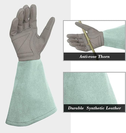 Long Garden Gloves for Thorn Protection – Anti-Rose Thorn Synthetic Leather Gloves with Reinforced Palm and Extended Forearm Guard