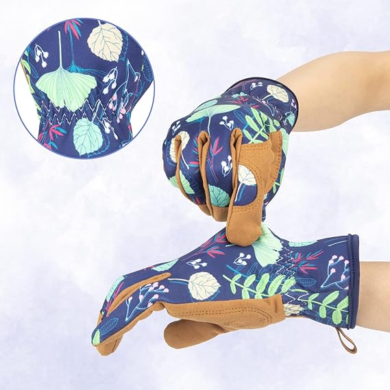 Non-Slip Durable Gardening Gloves for Women – Stylish Plant Pattern with Reinforced Palms, One Size Fits Most