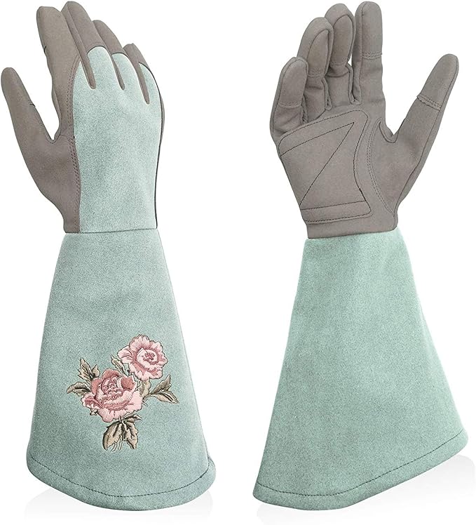 Long Garden Gloves for Thorn Protection – Anti-Rose Thorn Synthetic Leather Gloves with Reinforced Palm and Extended Forearm Guard