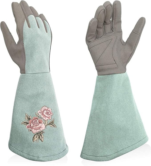 Long Garden Gloves for Thorn Protection – Anti-Rose Thorn Synthetic Leather Gloves with Reinforced Palm and Extended Forearm Guard
