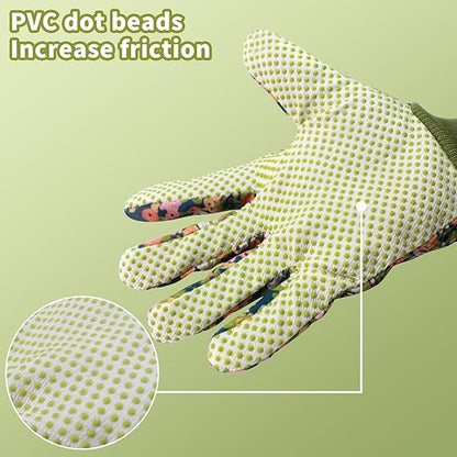 Ladies’ Floral Gardening Gloves – Breathable & Non-Slip Cotton Work Gloves with Elastic Cuffs, One Size Fits Most