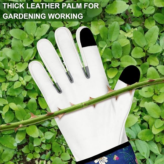 Women’s Gardening Gloves – Floral Blue Design, Anti-Slip Palm, Touchscreen Fingertips, Thorn-Resistant Work Gloves