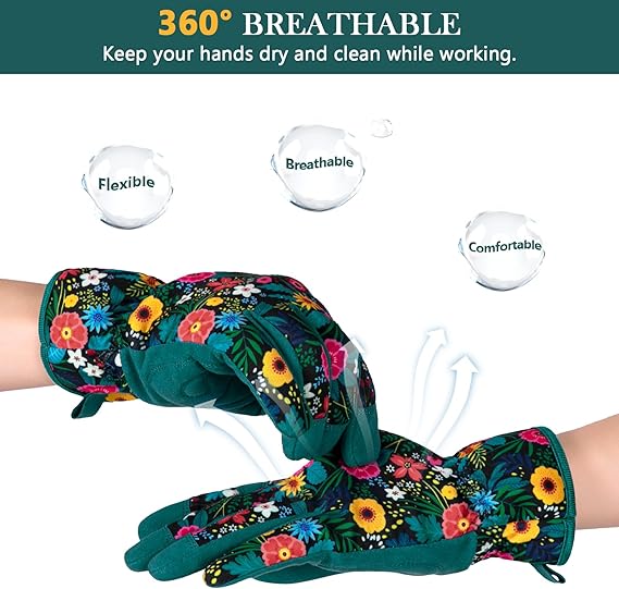 Women's Floral Gardening Gloves – Comfortable, Non-Slip, One Size Fits Most, Breathable & Durable for Yard Work