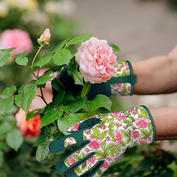 Women's Floral Gardening Gloves – Dual-Layer Padded Palm, Non-Slip Synthetic Leather, 5mm Foam, One Size Fits Most