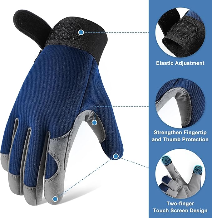 Touchscreen Gardening Work Gloves – Breathable Non-Slip Gloves with Adjustable Wrist Strap, Unisex, One Size Fits Most