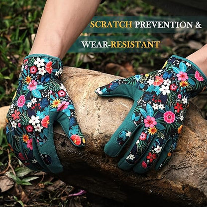 Women's Floral Gardening Gloves – Comfortable, Non-Slip, One Size Fits Most, Breathable & Durable for Yard Work