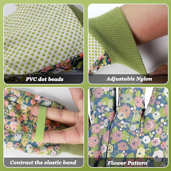 Ladies’ Floral Gardening Gloves – Breathable & Non-Slip Cotton Work Gloves with Elastic Cuffs, One Size Fits Most