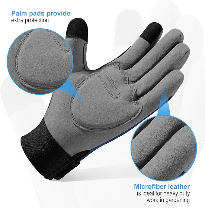 Touchscreen Gardening Work Gloves – Breathable Non-Slip Gloves with Adjustable Wrist Strap, Unisex, One Size Fits Most