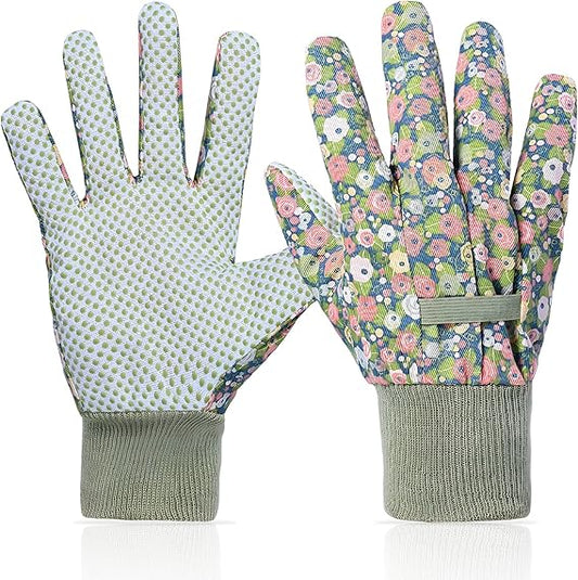 Ladies’ Floral Gardening Gloves – Breathable & Non-Slip Cotton Work Gloves with Elastic Cuffs, One Size Fits Most