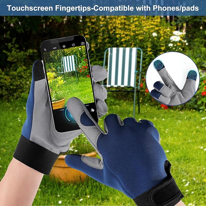 Touchscreen Gardening Work Gloves – Breathable Non-Slip Gloves with Adjustable Wrist Strap, Unisex, One Size Fits Most
