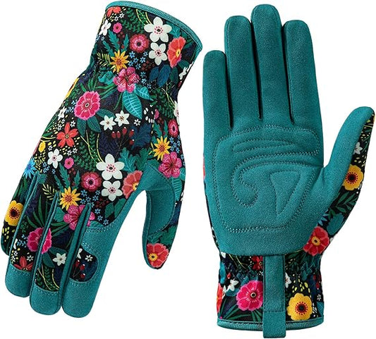 Women's Floral Gardening Gloves – Comfortable, Non-Slip, One Size Fits Most, Breathable & Durable for Yard Work