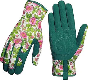 Women's Floral Gardening Gloves – Dual-Layer Padded Palm, Non-Slip Synthetic Leather, 5mm Foam, One Size Fits Most