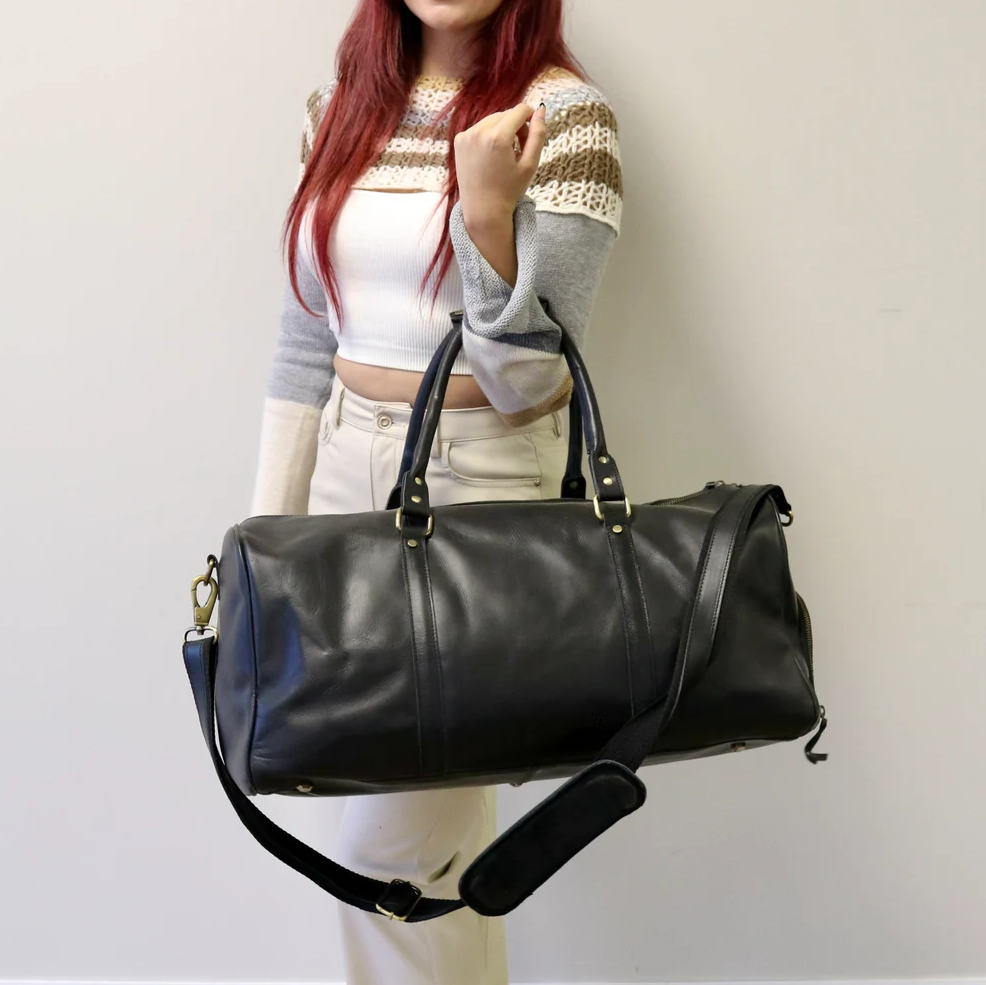 Genuine Leather Cylindrical Large Travel Duffle Bag