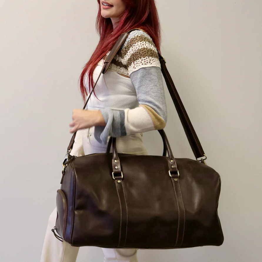 Genuine Leather Cylindrical Large Travel Duffle Bag