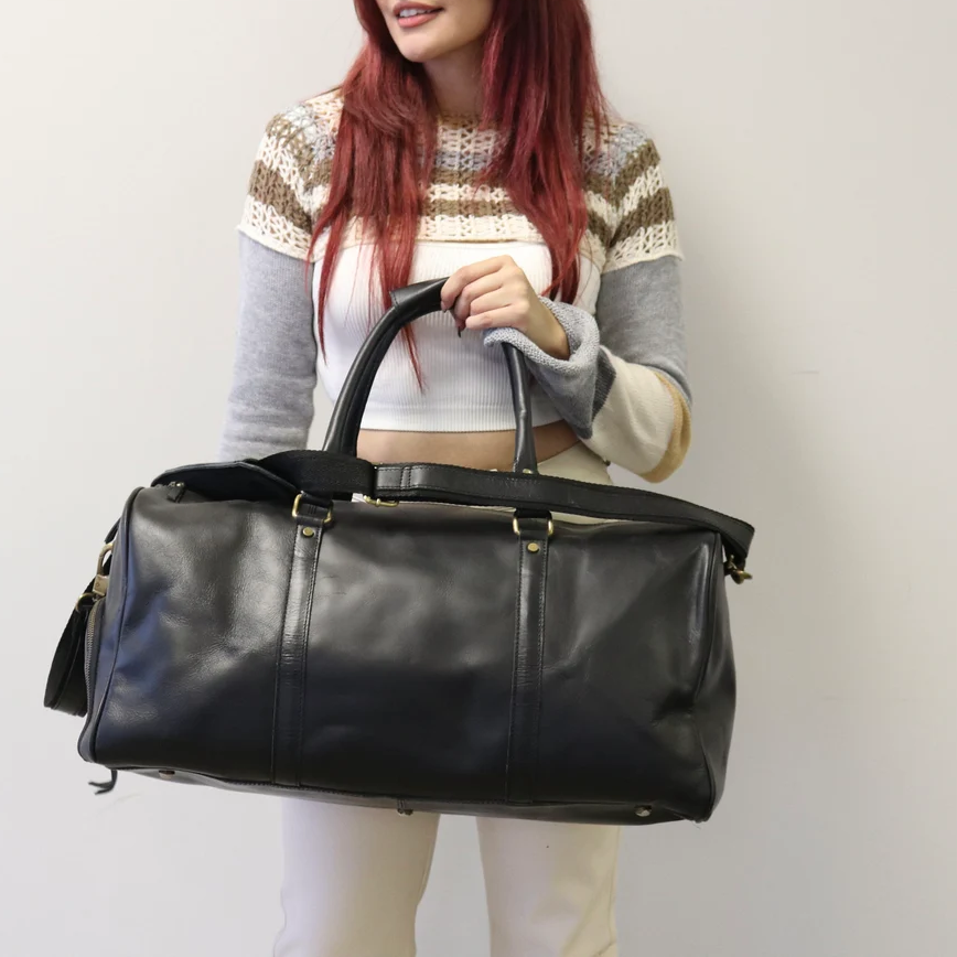 Genuine Leather Cylindrical Large Travel Duffle Bag