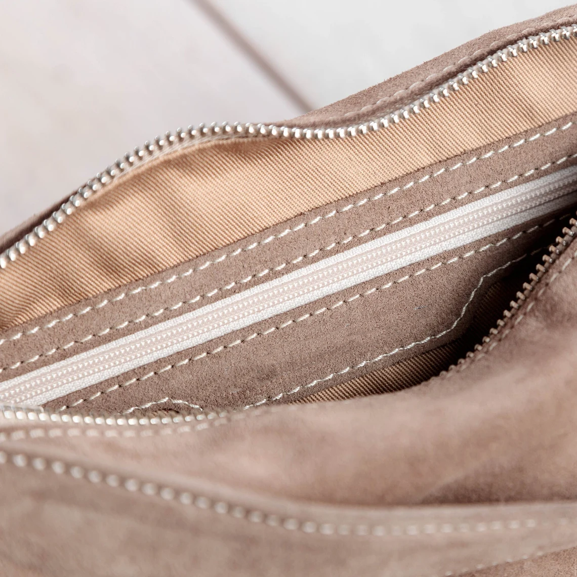 Taupe Suede Soft Slouchy Adjustable Crossbody Shoulder Handbag