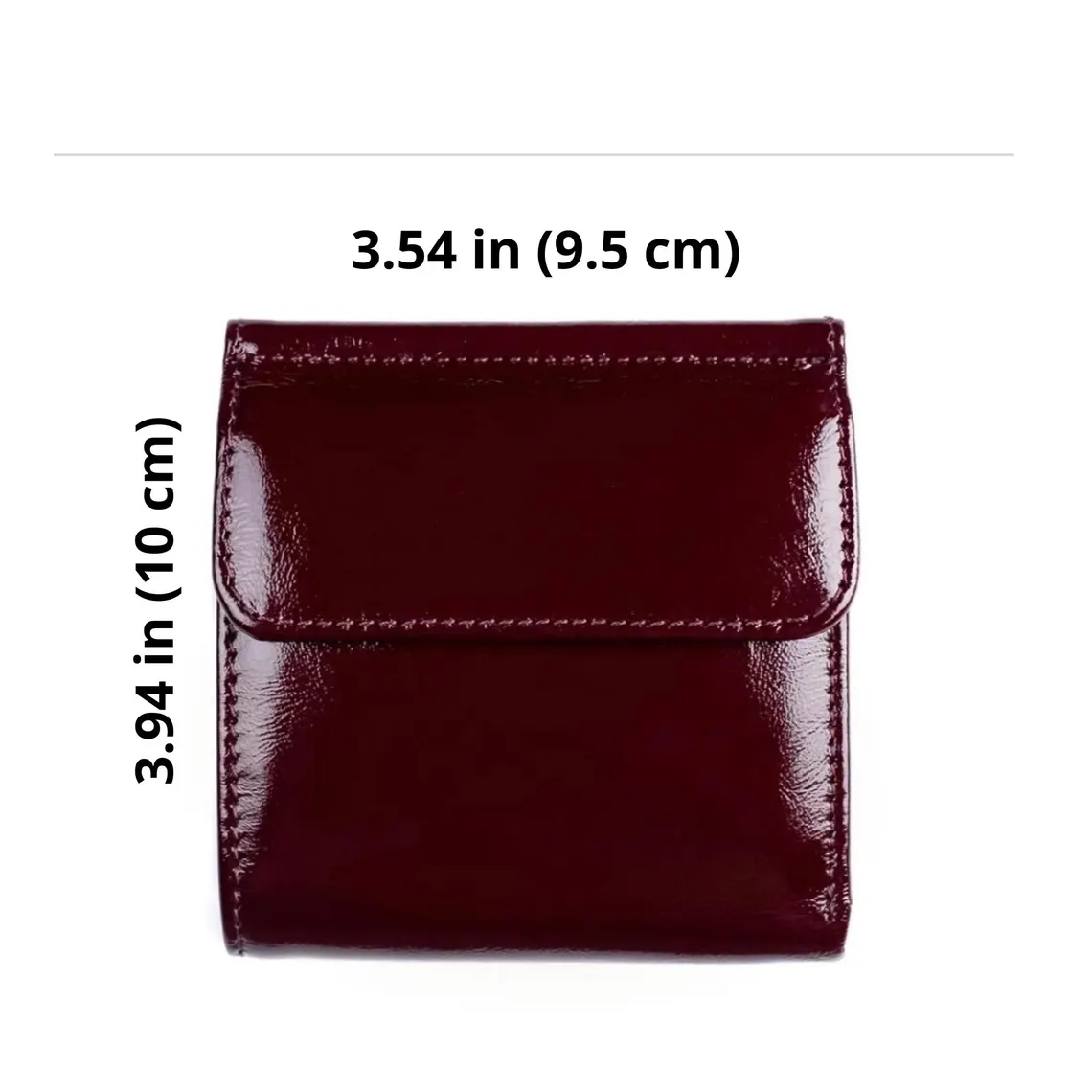 Burgundy Patent Leather Button Closure Small Trifold Wallet
