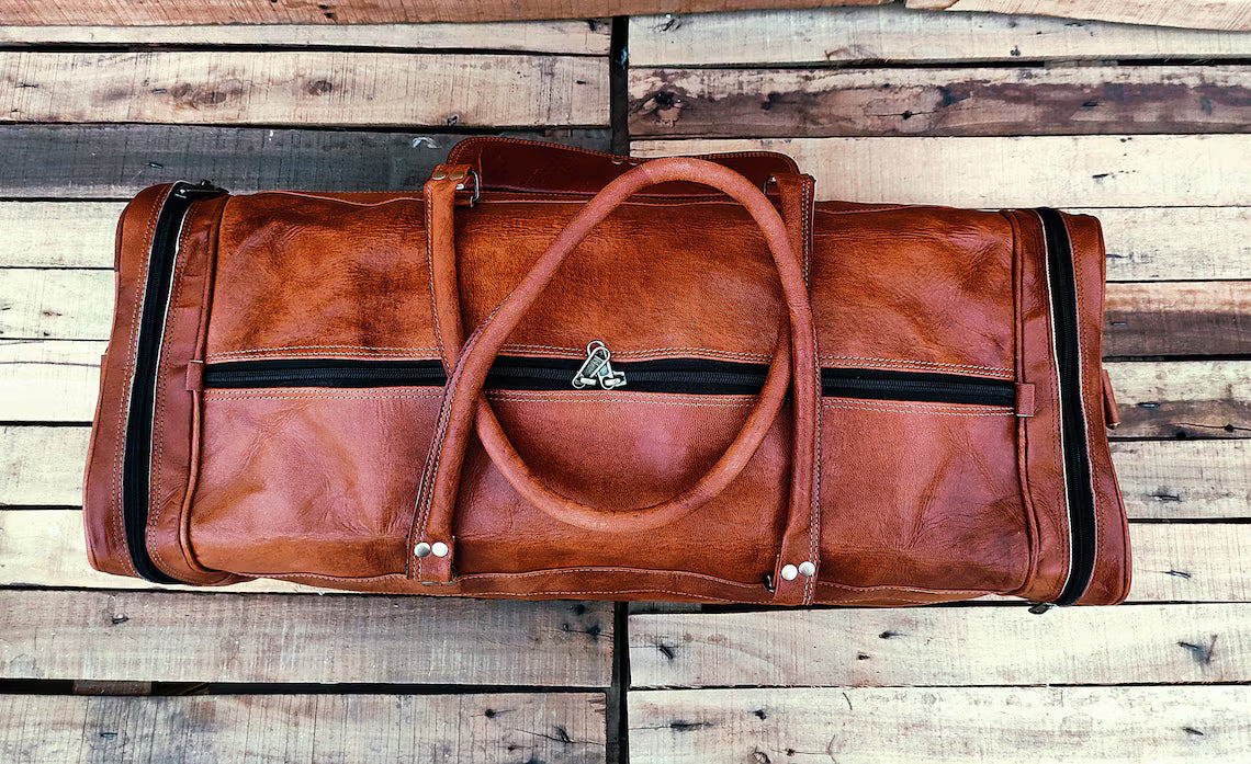 Vintage Brown Leather Extra Large Travel Duffle Bag