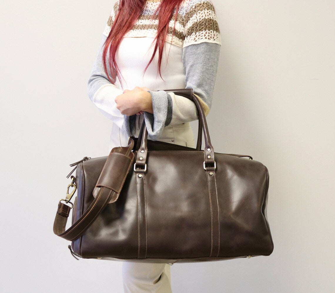Genuine Leather Cylindrical Large Travel Duffle Bag