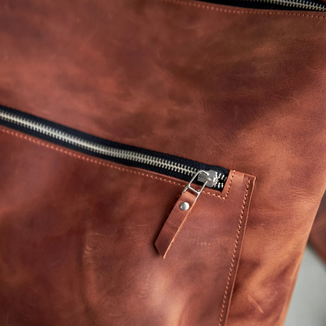 Distressed Brown Leather Convertible Tote Backpack