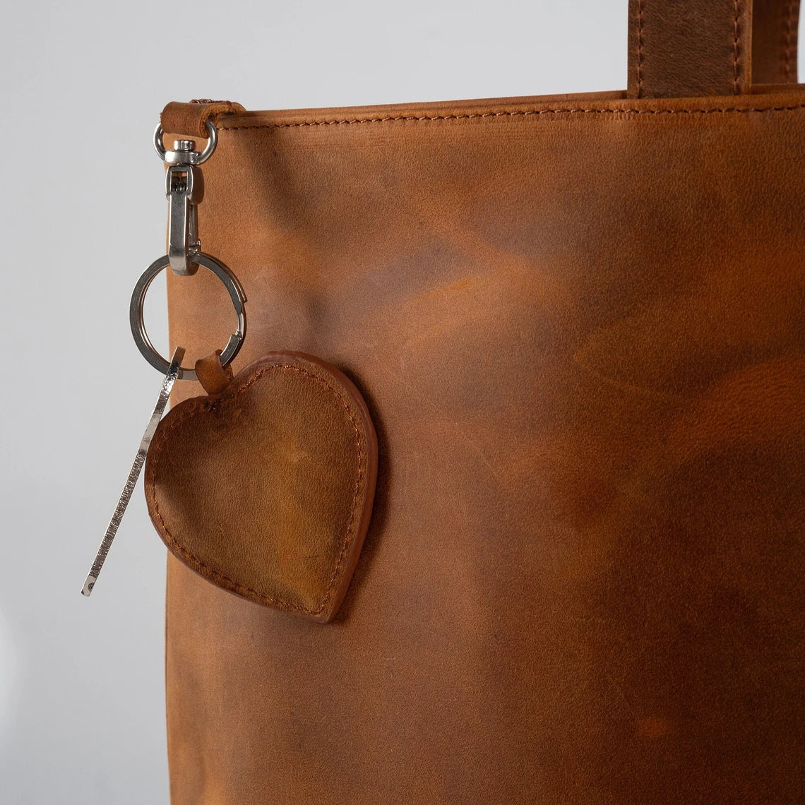 Vintage Distressed Brown Leather Zip Top Work Tote Bag