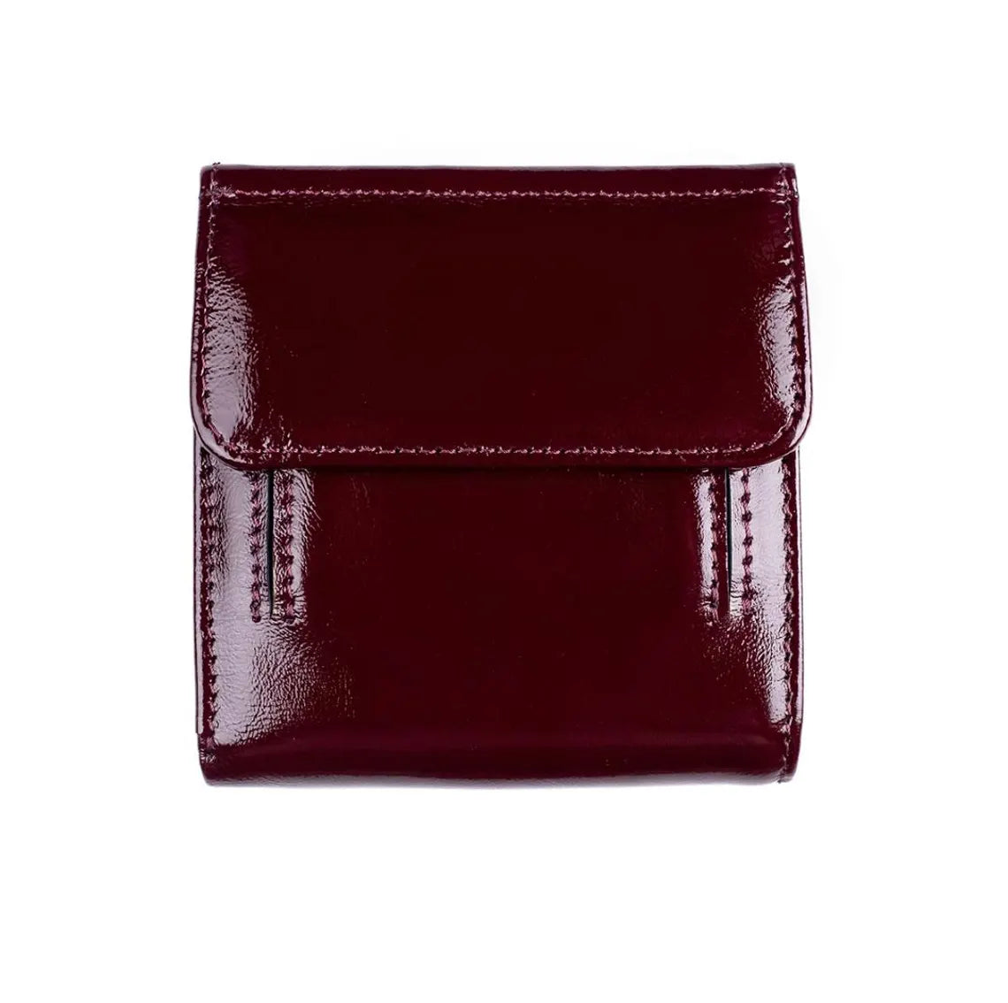 Burgundy Patent Leather Button Closure Small Trifold Wallet