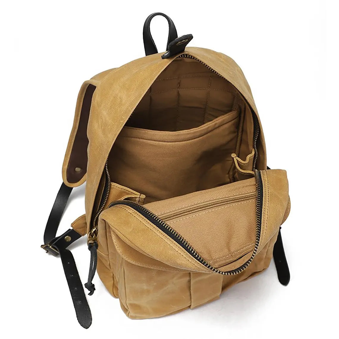 Tan Waxed Canvas 15 Inch Laptop Backpack with Leather Trim