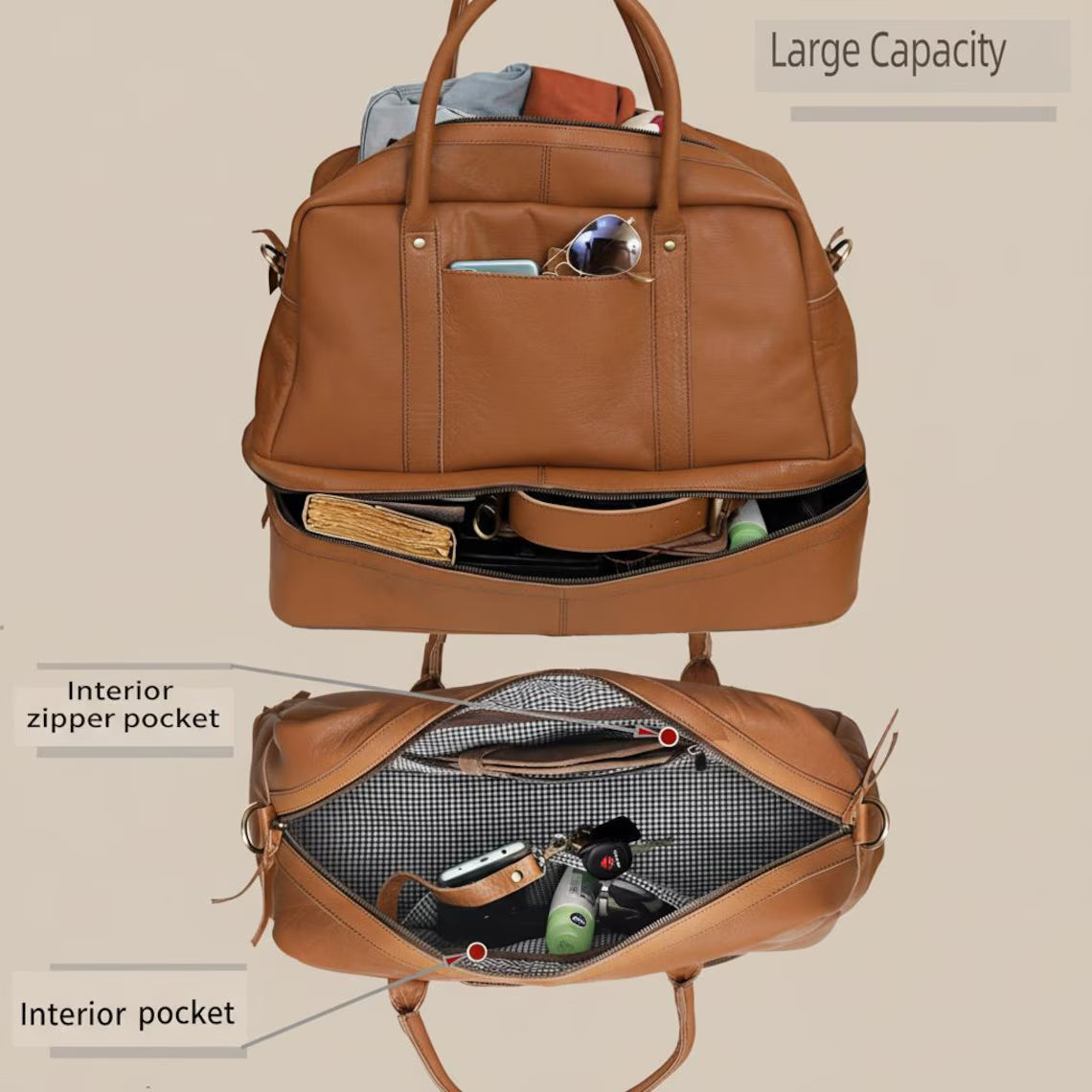 Top Grain Buffalo Leather Dual-Zone Travel Duffle Bag