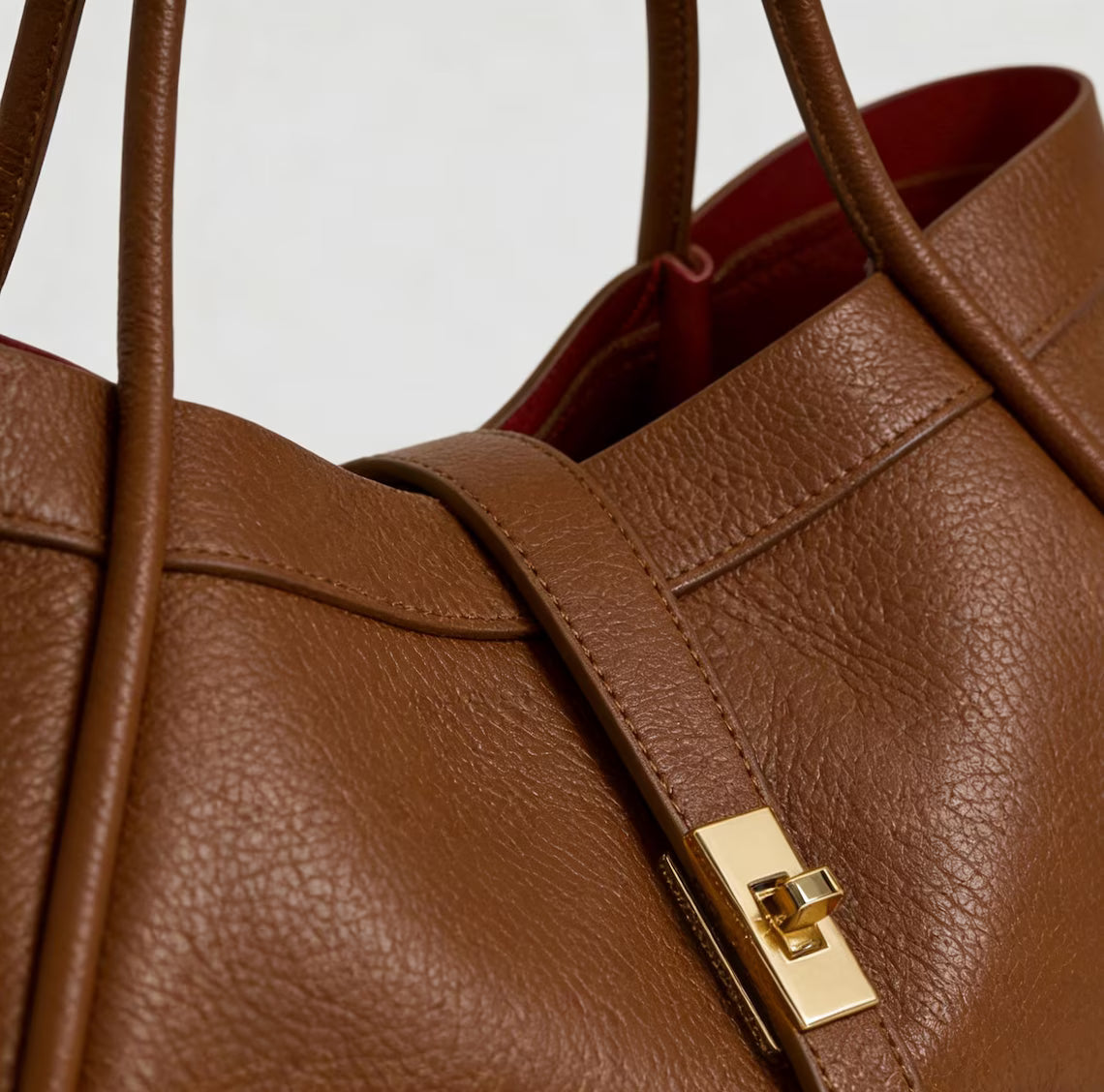 Cognac Pebble Leather Large Capacity Laptop Tote Handbag