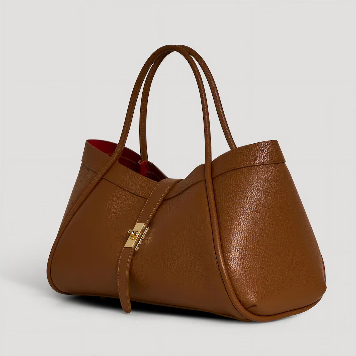 Cognac Pebble Leather Large Capacity Laptop Tote Handbag