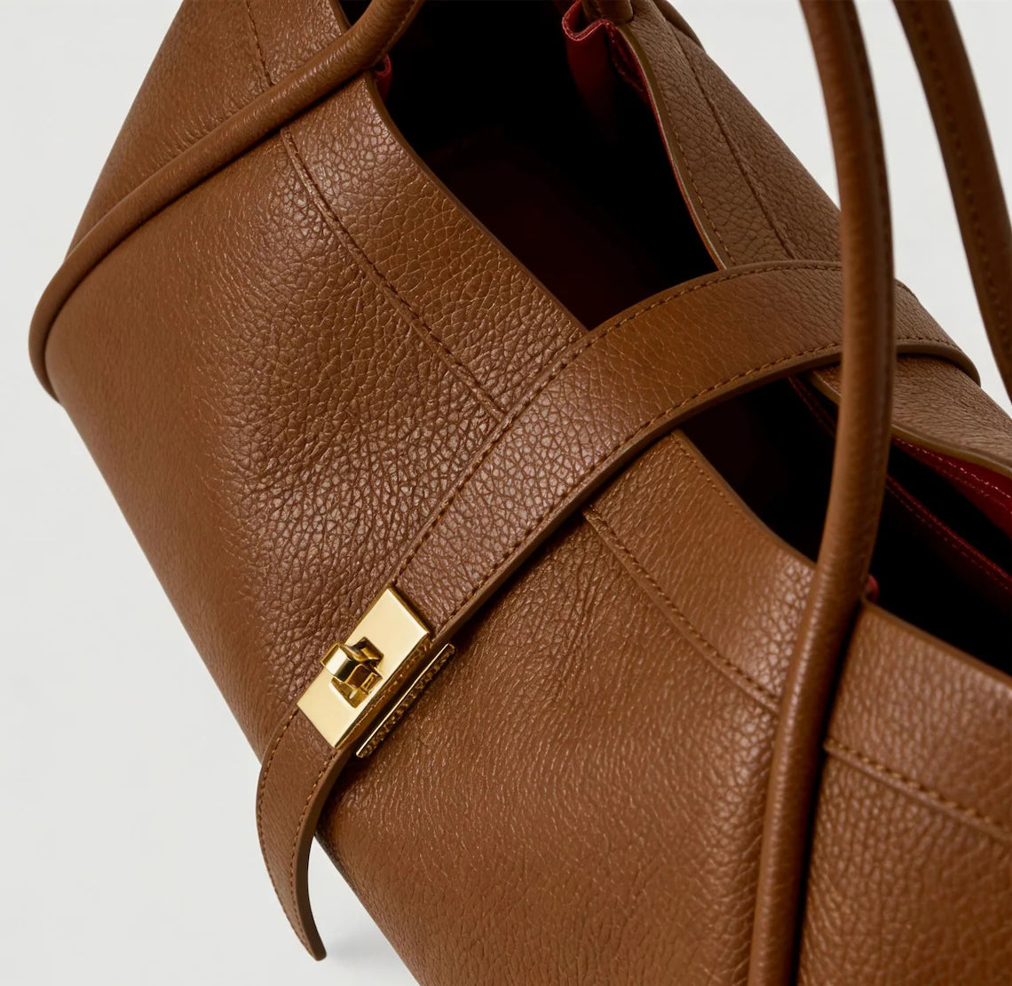 Cognac Pebble Leather Large Capacity Laptop Tote Handbag