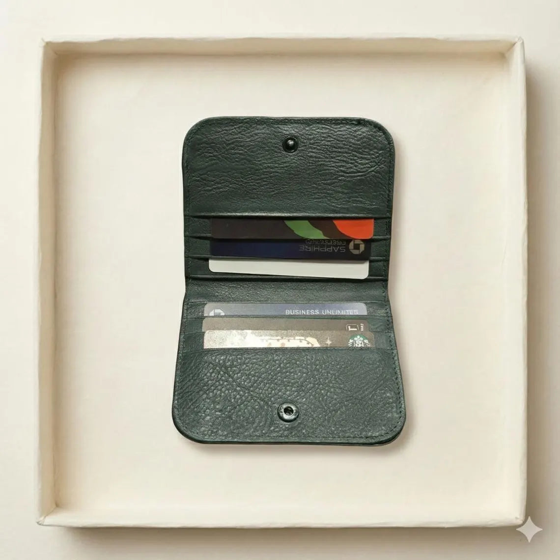 Forest Green Genuine Leather Compact Flap Trifold Wallet