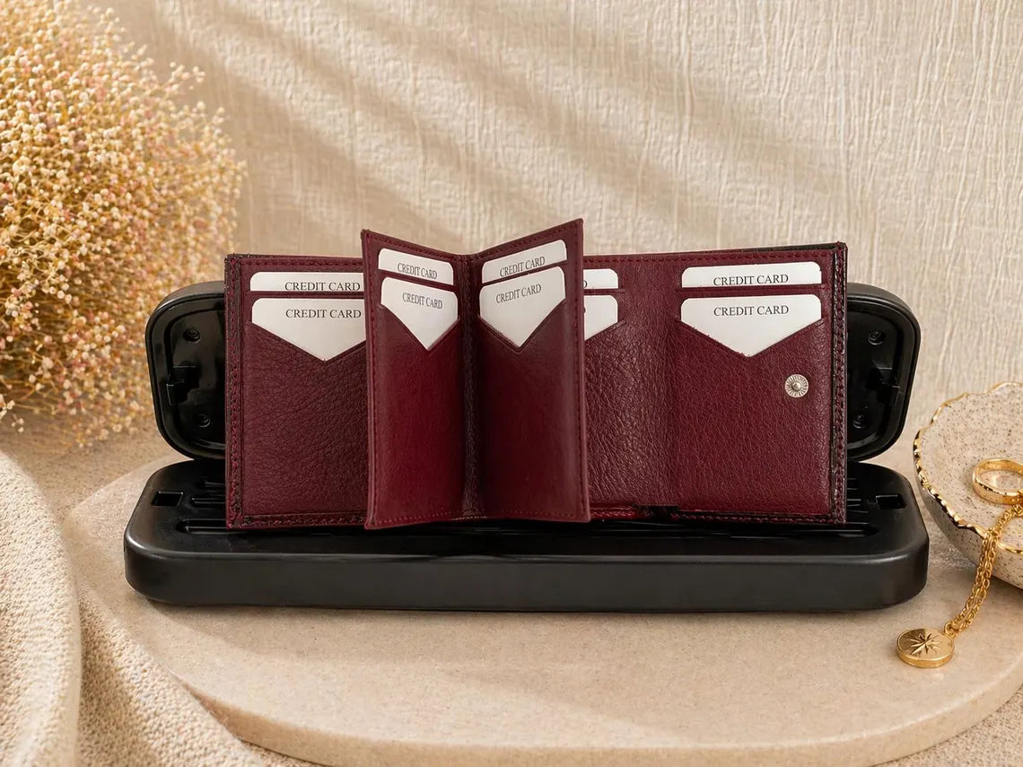 Glossy Croc Embossed Brown Leather Trifold Snap Wallet