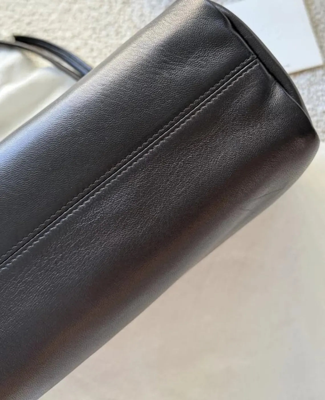 Smooth Dark Brown Lambskin Rectangular Shoulder Handbag