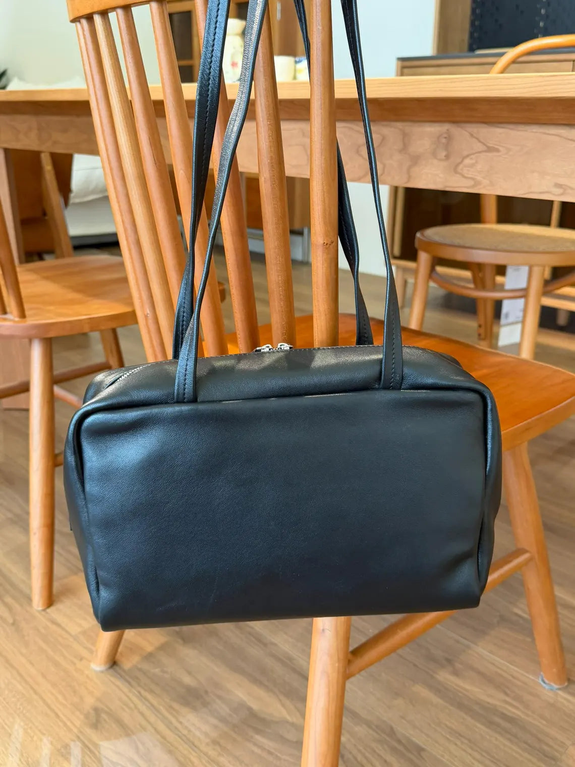 Smooth Dark Brown Lambskin Rectangular Shoulder Handbag