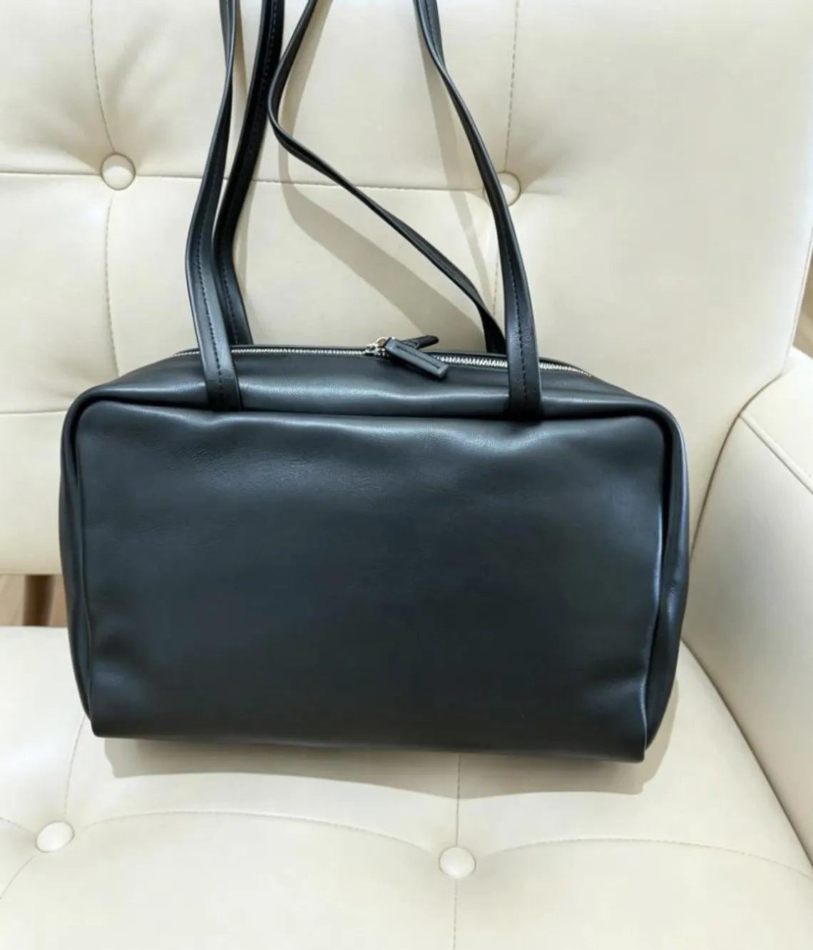 Smooth Dark Brown Lambskin Rectangular Shoulder Handbag