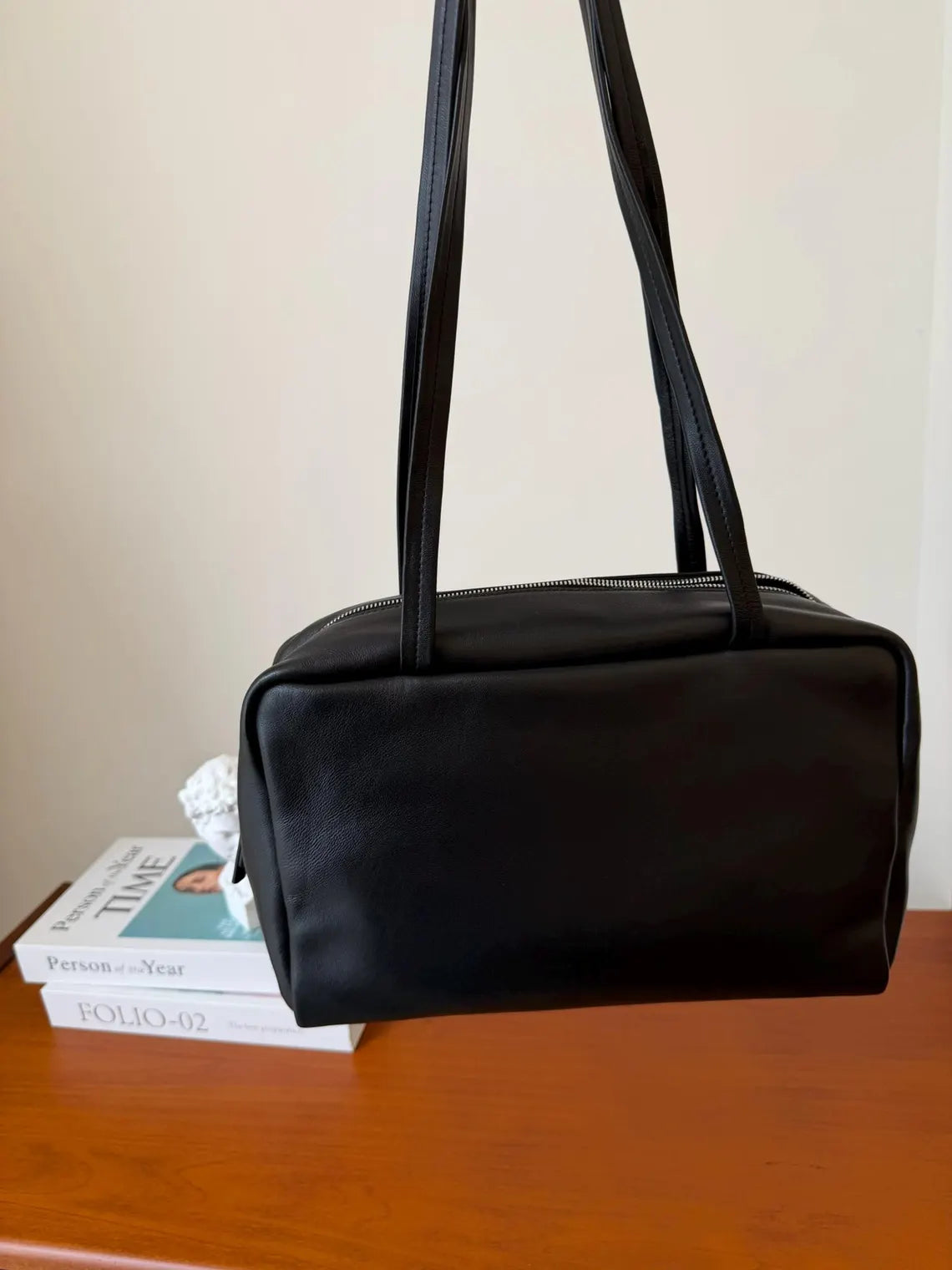 Smooth Dark Brown Lambskin Rectangular Shoulder Handbag