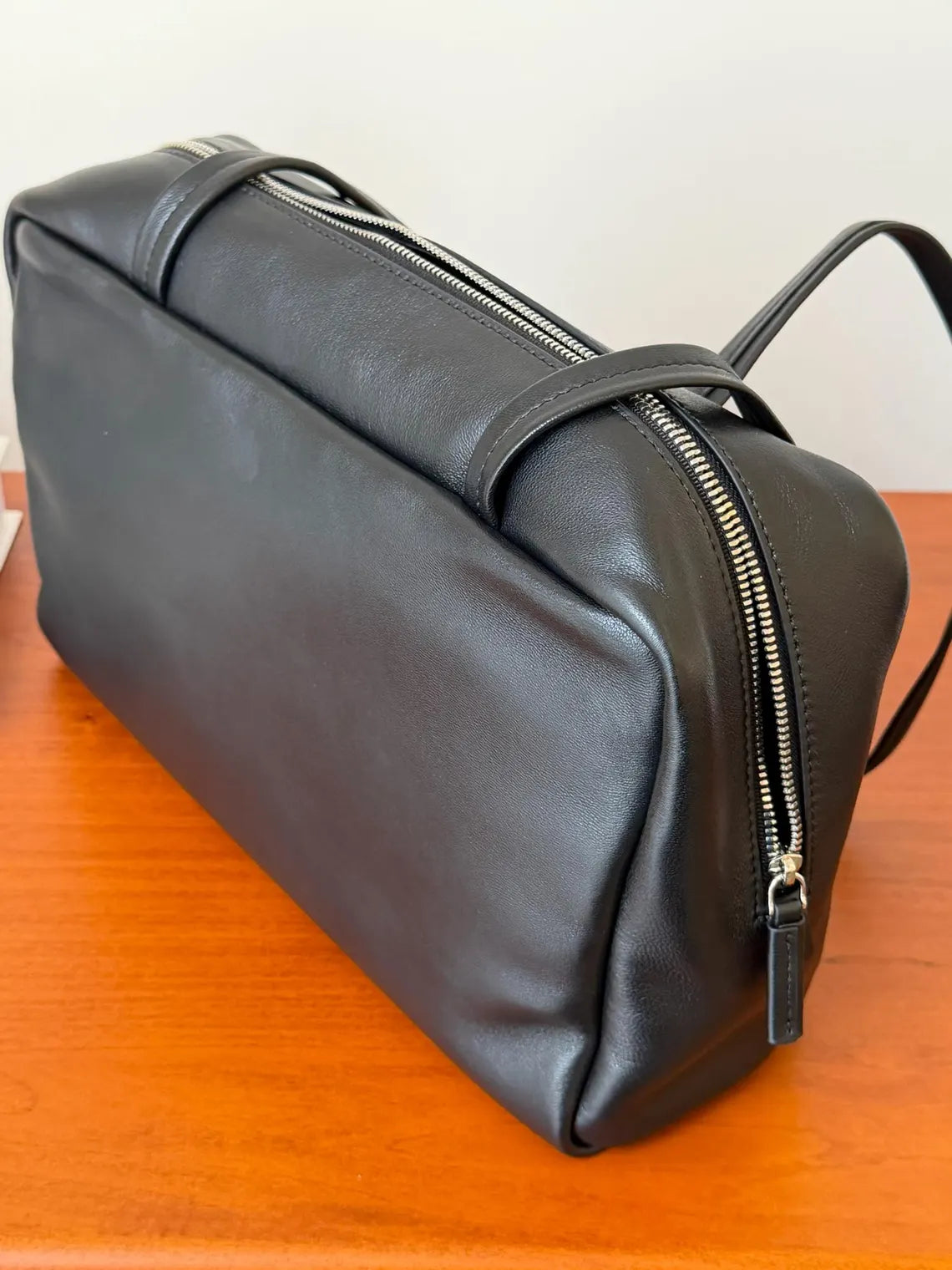 Smooth Dark Brown Lambskin Rectangular Shoulder Handbag