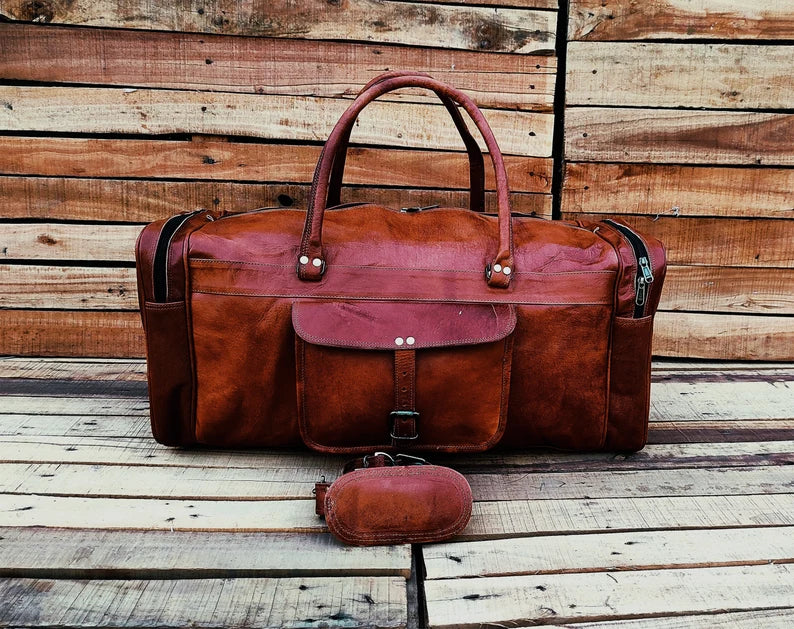 Vintage Brown Leather Extra Large Travel Duffle Bag