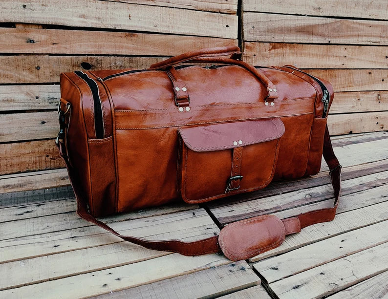 Vintage Brown Leather Extra Large Travel Duffle Bag