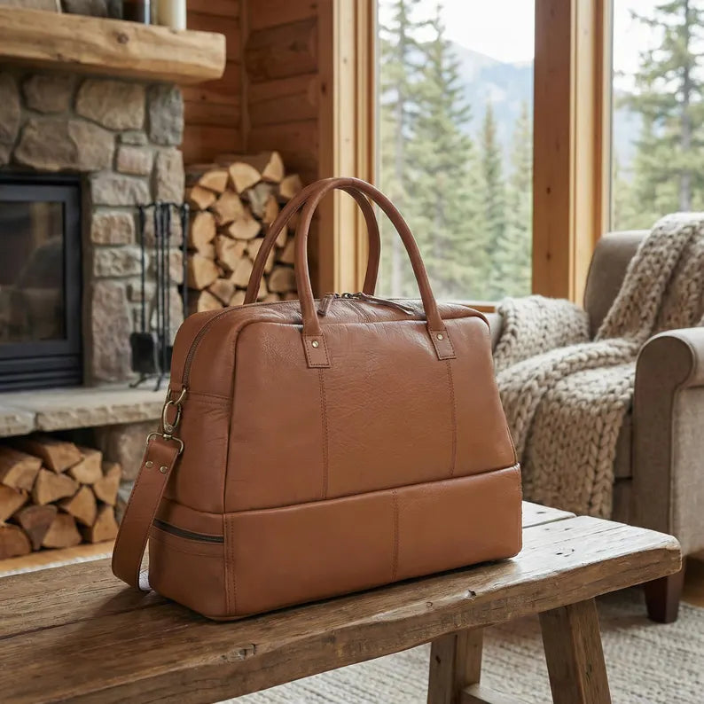 Top Grain Buffalo Leather Dual-Zone Travel Duffle Bag