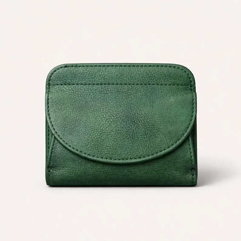 Forest Green Genuine Leather Compact Flap Trifold Wallet